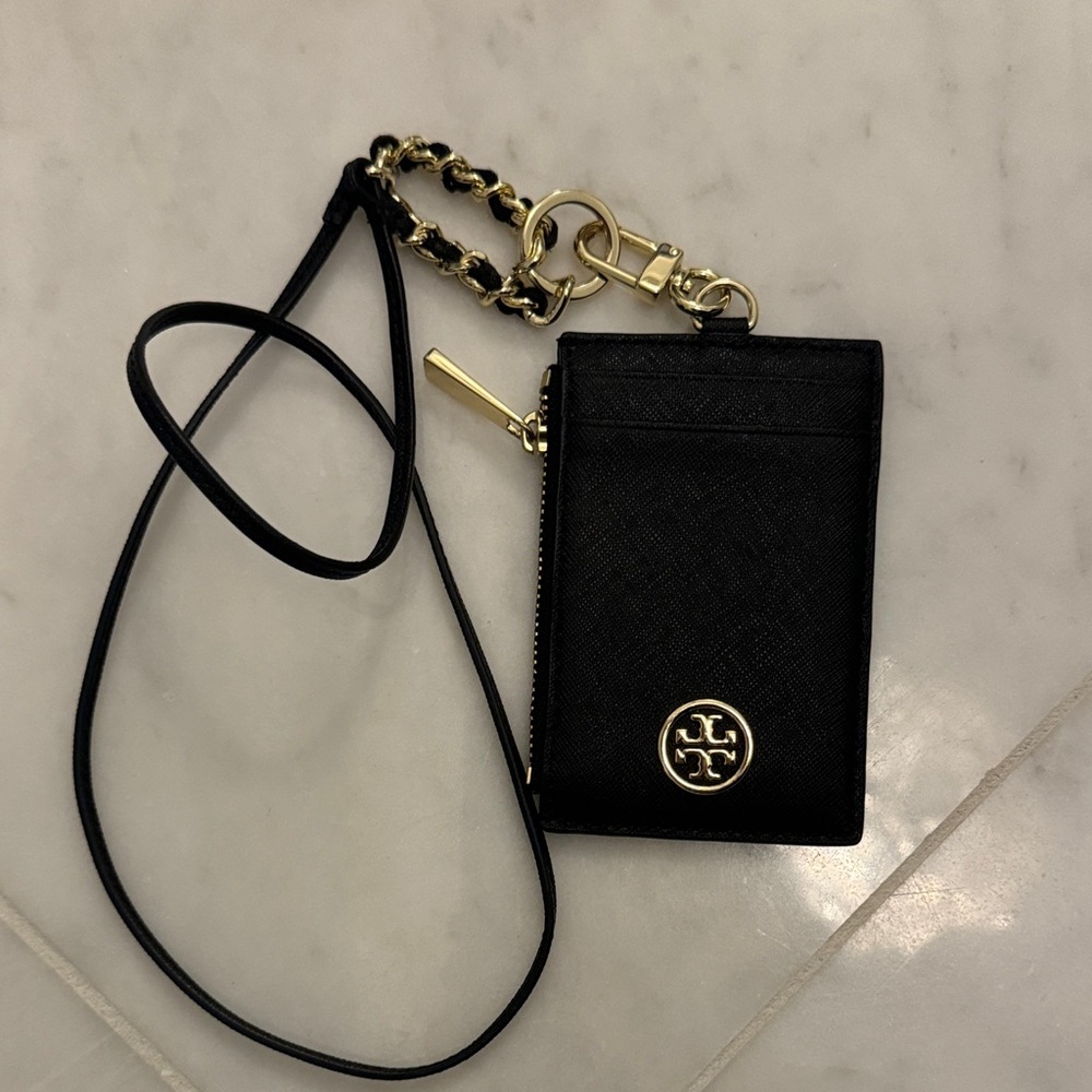 Tory Burch Black Card Holder with Gold Accents